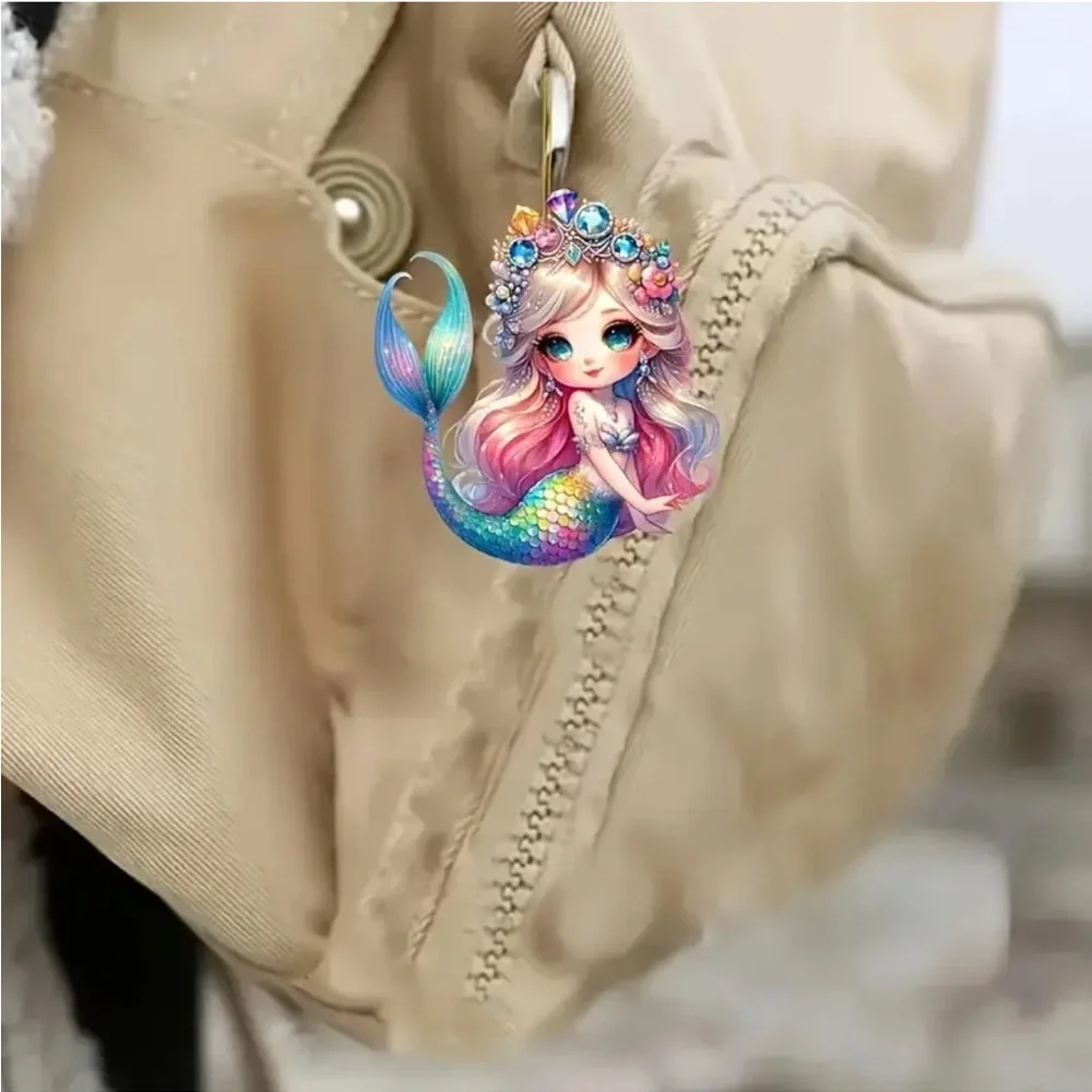 Soft Hues Rainbow Mermaid Shaped 2D Flat Acrylic Ornament Pendant